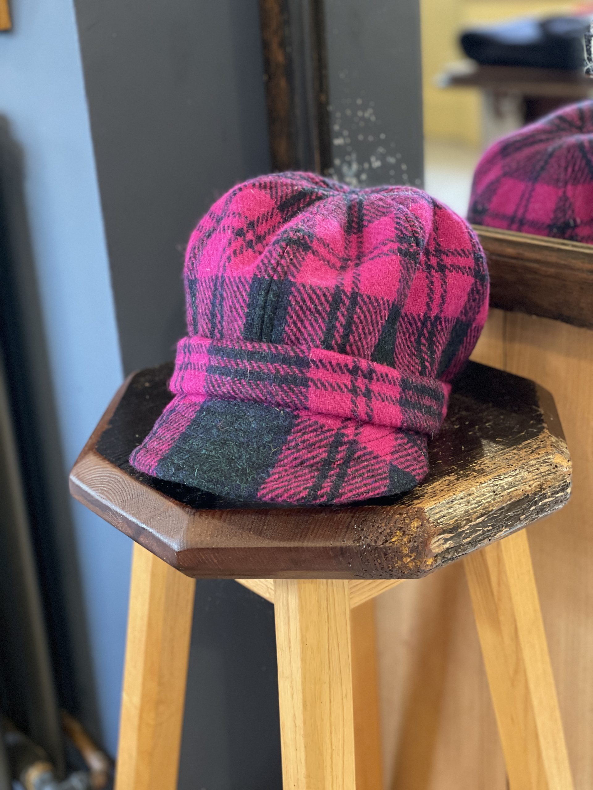 Bright pink tartan Chelsea hat